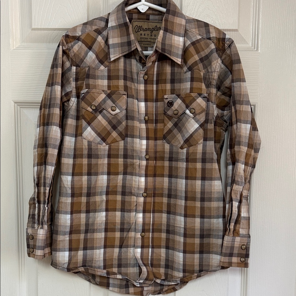 Wrangler Tan and Brown Plaid Shirt